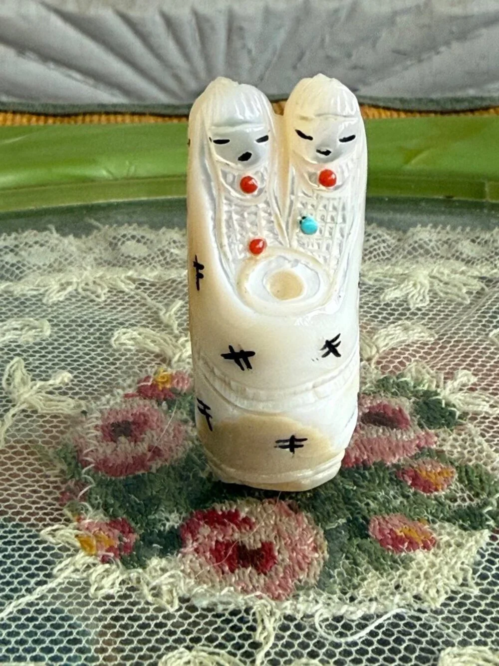 Vintage 60s Zuni Fetish Carved MOP Shell 4 Corn Maiden Sculpture
